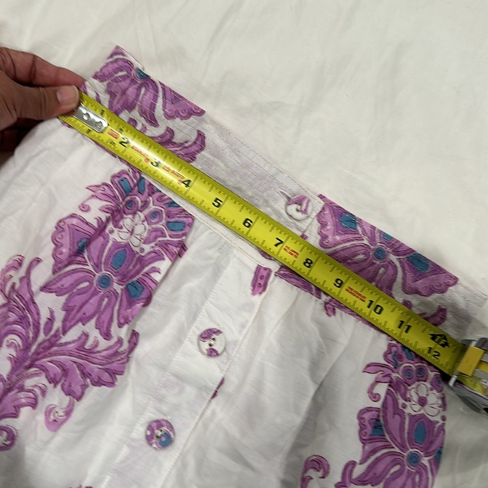 Boho Tiered Maxi Skirt in White with Purple Floral and Coral Border - Picture 14 of 15